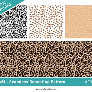 May include: A digital download of a seamless leopard print pattern in black and white, brown and white, and brown and black. The pattern is available in PNG format.