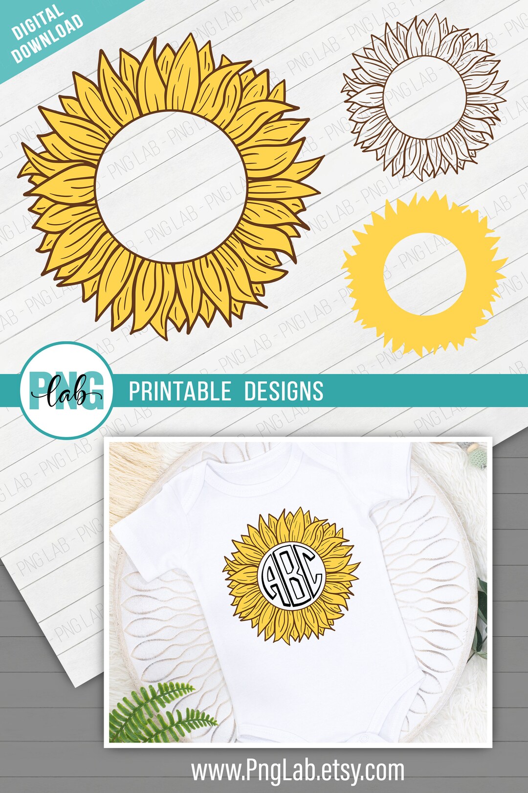 Sunflower Outline PNG Printable Sunflower Design / Transparent ...