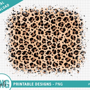May include: A digital download of a leopard print design with a distressed, faded edge. The print is in shades of brown, black, and beige.