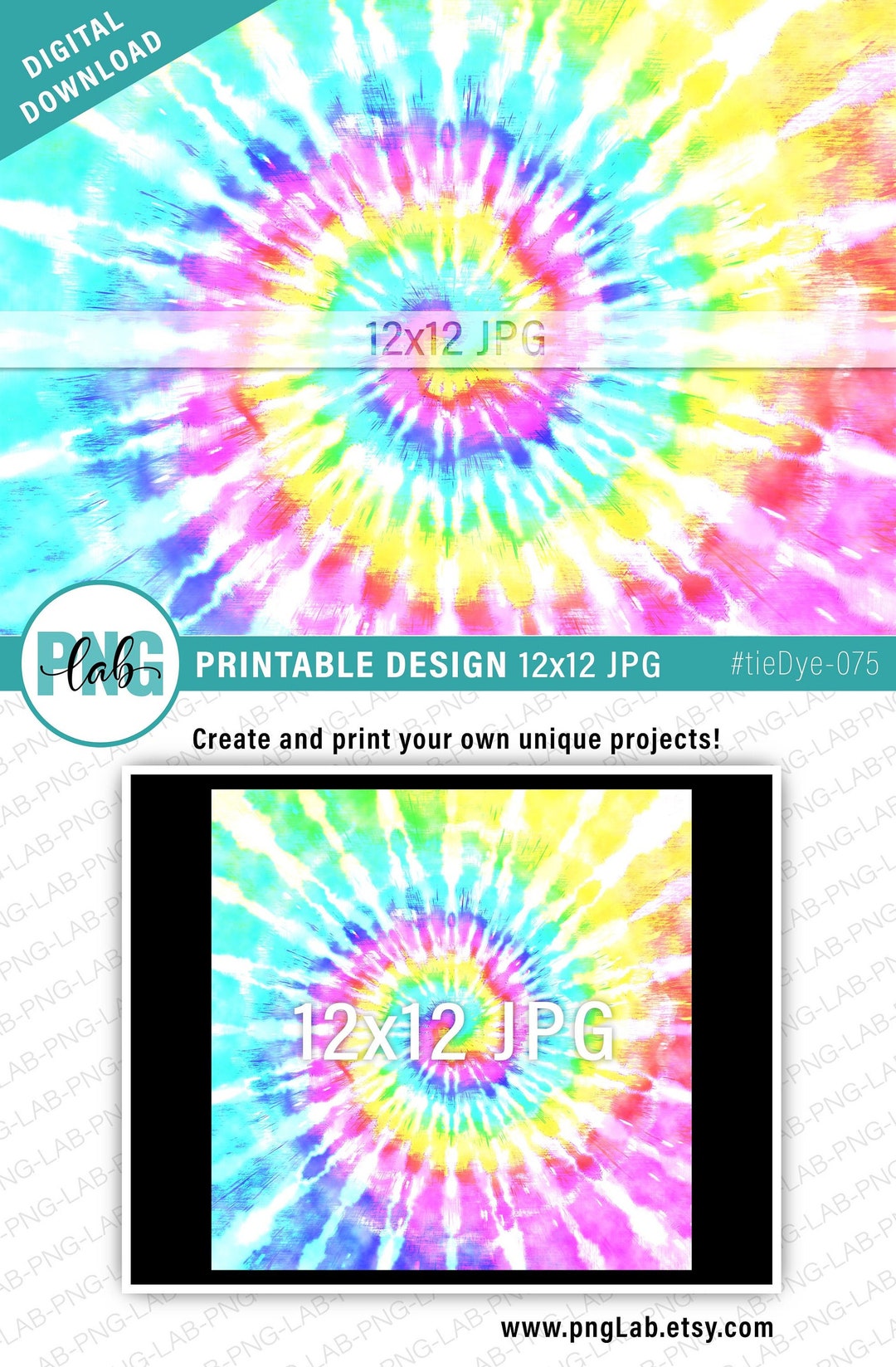 Spiral Rainbow Tie Dye Digital Paper 12x12 JPG, Printable Tie-dye ...
