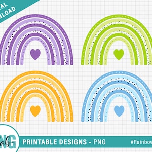 PNG Rainbow Design / Clipart de arco-íris para impressão / Design de sublimação de arco-íris / roxo, verde limão, amarelo, azul bebê / Download digital