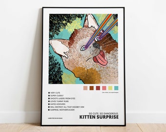 Kattungeöverraskningstryck, kattaffisch, djuraffisch, kattungeaffisch, kattkonst, present till kattälskare, kattväggkonst, kattheminredning