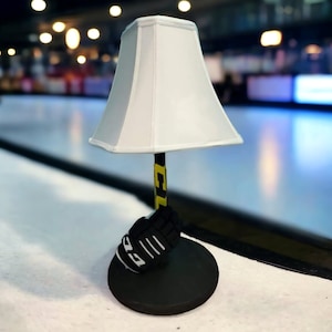 Hockey Stick Table Lamp with player stick and player glove