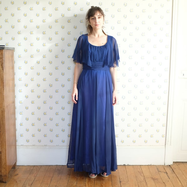 Robe longue mousseline de soie bleue roi