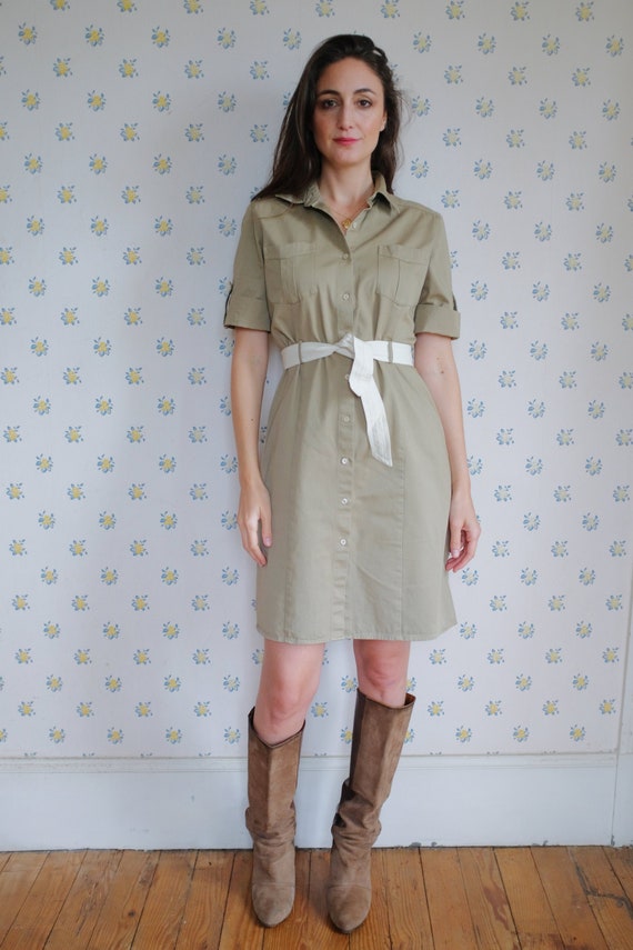 Beige tweed cotton saharan style dress // Cotton s
