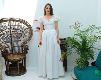 Robe de mariée vintage longue blanche manches ballon style princesse