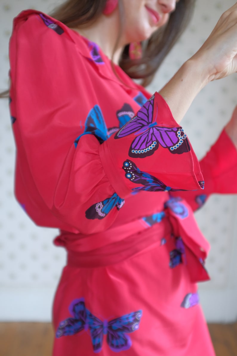 Red Silk Butterfly Print Dress With Large Vintage Puritan Etsy