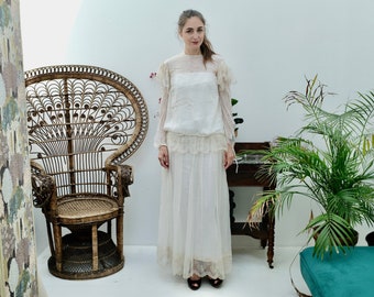 Robe de mariée années 20 mousseline de soie transparente taille basse