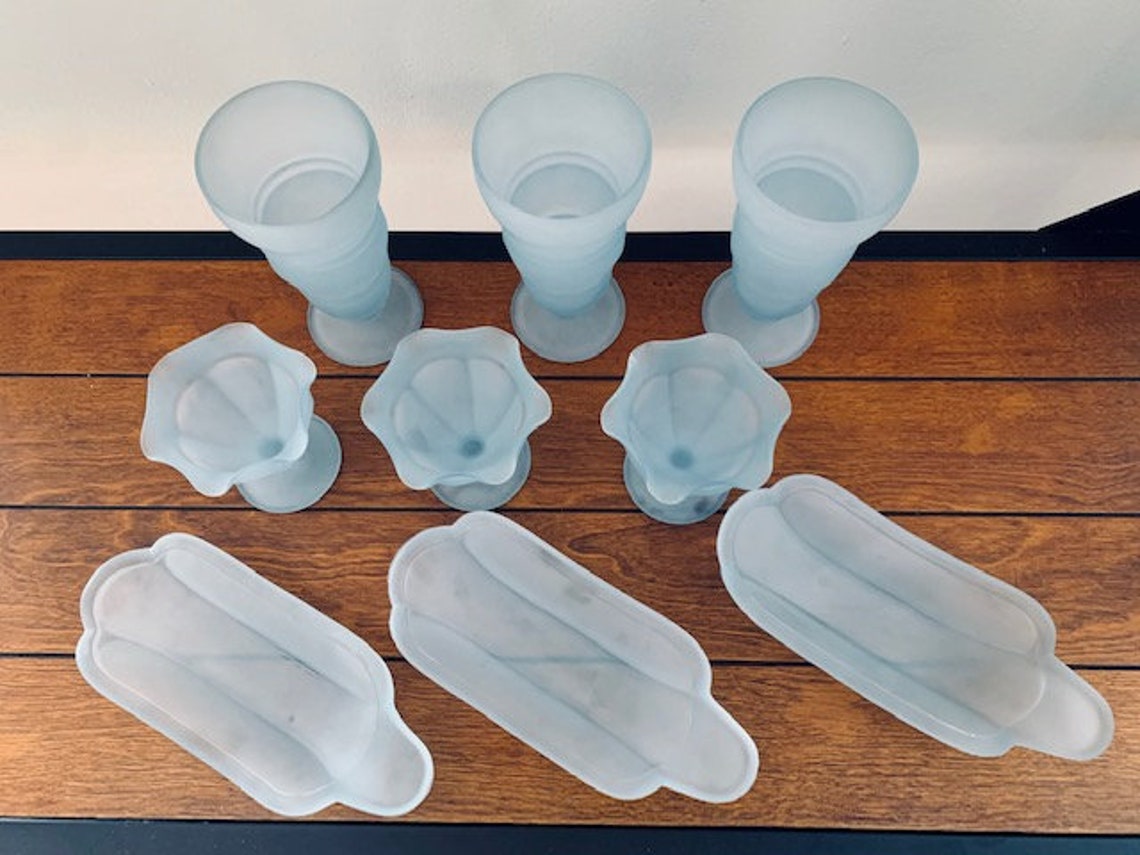 Vintage Frosted Glass Ice Cream Server Set Etsy