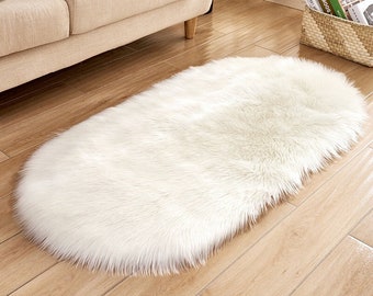 New Soft Plain Fluffy Bedroom Faux Fur Fake Single Sheepskin Rug Hairy White Mat 