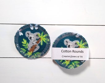 6 Koala Reusable Cotton Rounds. Soft Absorbent Flannel Face Wipes, Washable Make-up Remover Facial Pads, Eco-Friendly Face Scrubbies