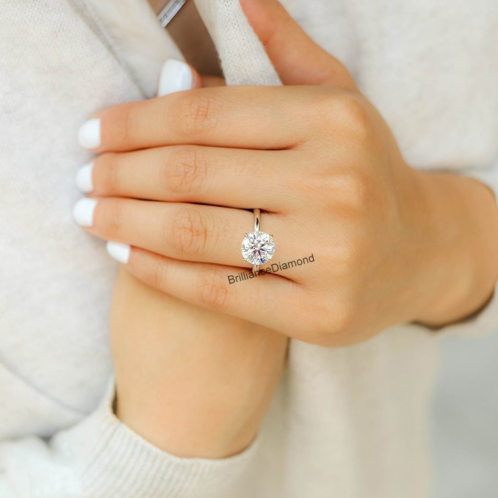 2.5 Ct Moissanite Engagement Ring Dainty Solitaire 14Kt White Etsy