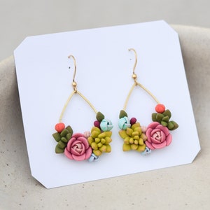 Dangle Earrings / Statement Earrings / Polymer Earrings / Succulent Earrings / Botanical Earrings / Valentine earrings