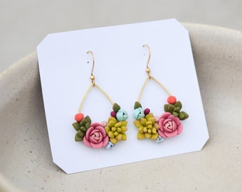 Dangle Earrings / Statement Earrings / Polymer Earrings / Succulent Earrings / Botanical Earrings / Valentine earrings