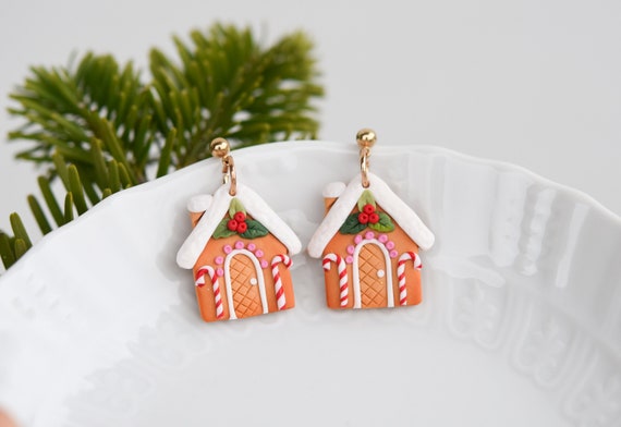 Clay Christmas Earrings Gingerbread House Earrings Christmas Dangles Gift for Her Holiday Gift Idea Stocking Filler Etsy Canada