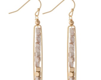 Summer Wedding Lightweight Celebration Minimalist Contemporary Natural Stone Drop Earrings with Gold Metal Wire Simple and Chic
