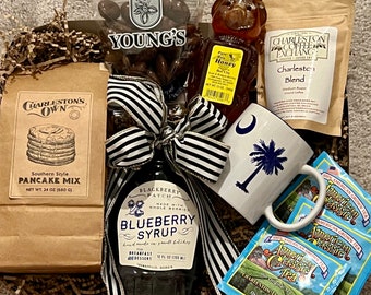 South Carolina Morning Gourmet Breakfast Brunch Meal Kit Gift Basket Box- Historic Charleston Pancakes, Coffee and Tea, Made in SC