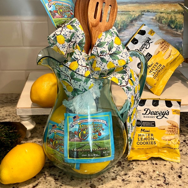 Southern Sweet Tea Party Gift- Pitcher with Historic Charleston Tea and Meyer Lemon Cookies Hostess Welcome, Housewarming Gift, Thanks