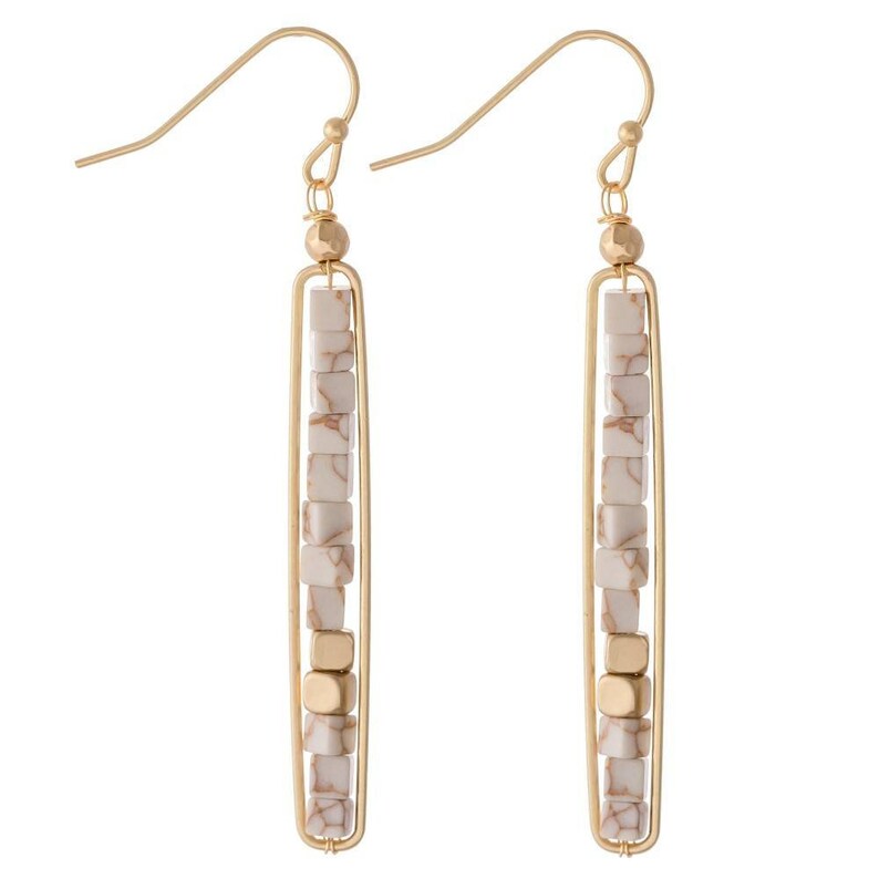Summer Wedding Lightweight Celebration Minimalist Contemporary Natural Stone Drop Earrings with Gold Metal Wire Simple and Chic