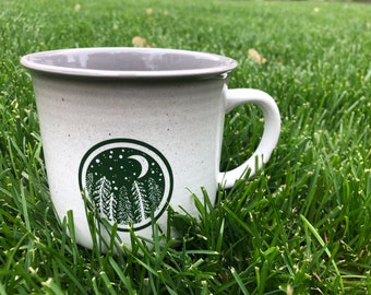 Pine Tree Mug | Ceramic Camp Mug | Camp Mug | Pine Mug | Camping Mug | Green Mug | Green and White Mug | Christmas Gift | Christmas Mug