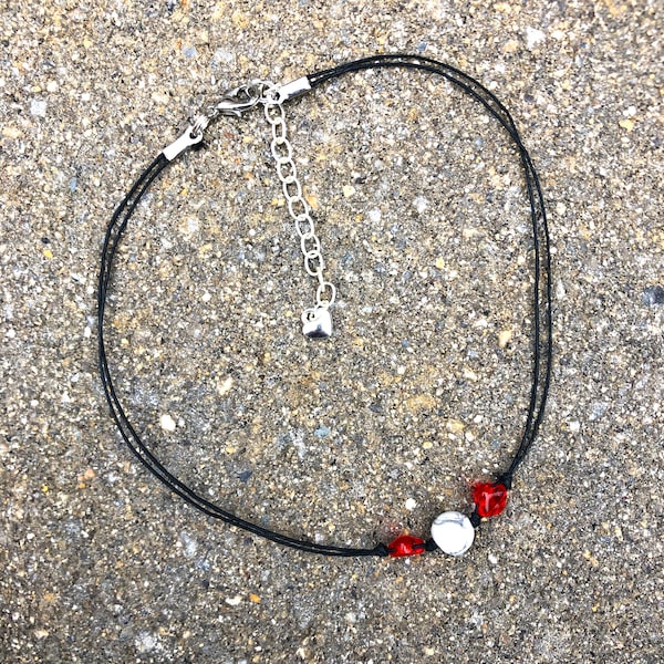 White Howlite Choker | Red and White Choker | Red and Black Choker | Emo Choker | Topaz Choker | Heart Charm Choker | Howlite Choker