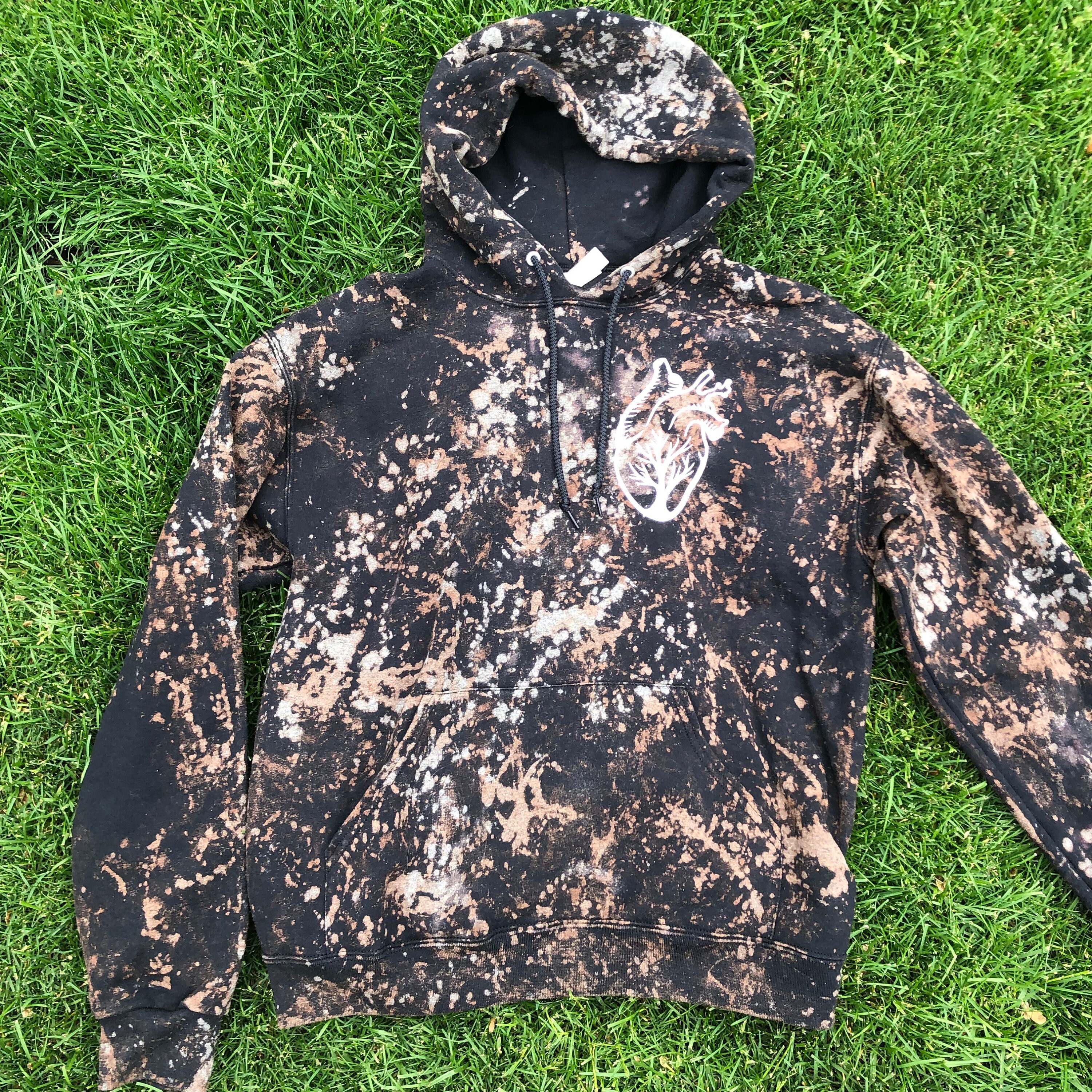 Heart Hoodie | Bleach Dyed Hoodie | Acid Wash Hoodie | Black