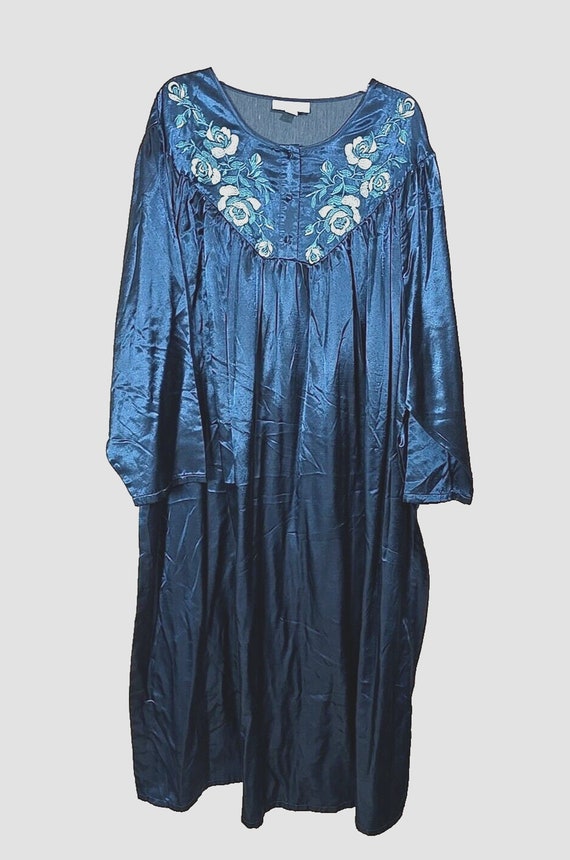 Only Necessities Navy Blue Embroidered Floral Sati