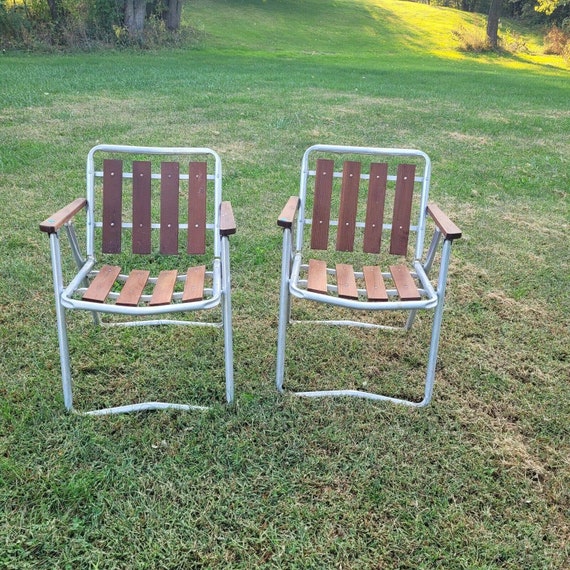 Vintage Redwood 4 Slat Aluminum Frame Folding Lawn Chair MCM Etsy
