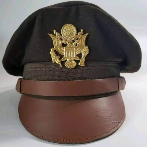 WW2 US Army Aircorps Militaire luchtmachtofficieren Kaki Crusher Visor Hat Cap