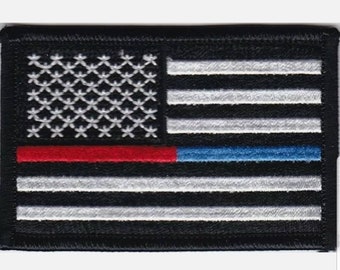 25 Pcs USA Flag (Black/White) Red/Blue line Embroidered Patches 3"x2" iron-on