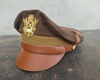 WW2 US Army Aircorps Militaire Officiers Pilotes Visor Crusher Hat Cap