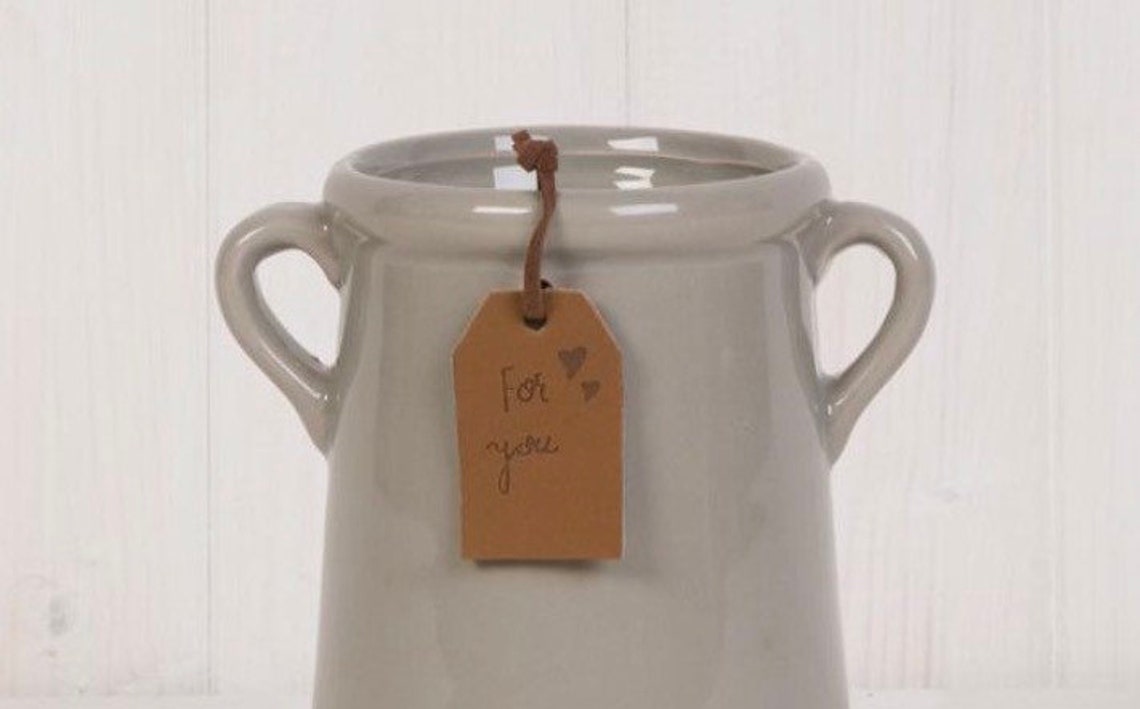 Grey ceramic vase with handles 14cm Etsy