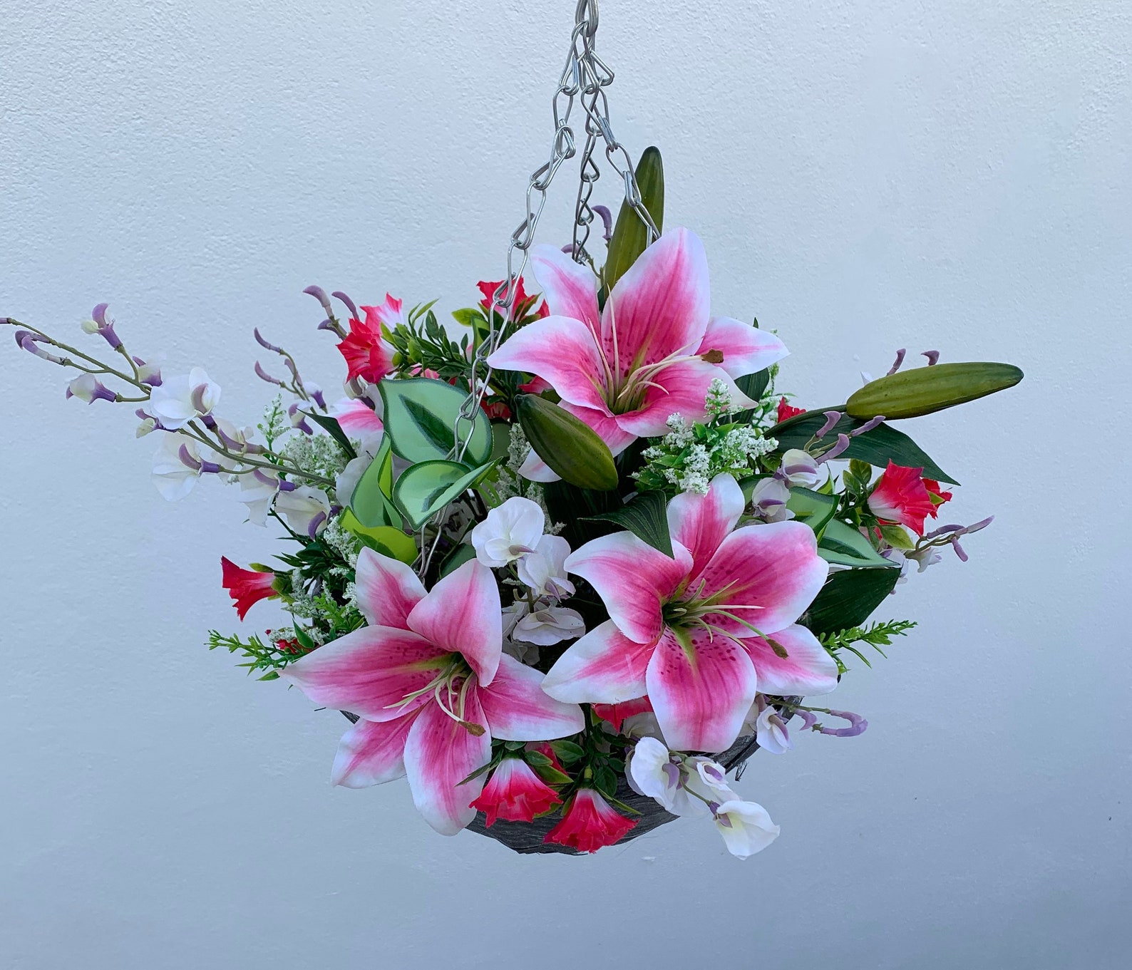 Artificial lily hanging basket Etsy