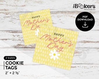 Happy Mother's Day, Gift Tag, Yellow Floral Tag, Mother's Day Cookie Tag, Gift for Mom, Printable, Instant Download, PDF