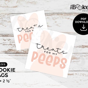 Peeps Cookie Tag, Treats For My Peeps, Easter Bunny Gift Tag, Pink Bunny, Easter Printable, PDF, 2&quot; & 2.5&quot; Digital Tags