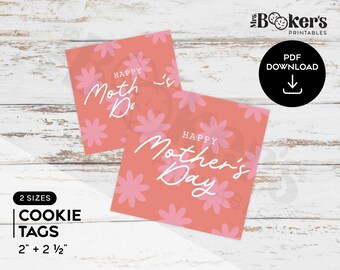 Étiquette à biscuits pour la fête des mères, rose floral, bonne fête des mères, étiquettes-cadeaux imprimables, téléchargement numérique, cookie imprimable, 2" et 2,5", PDF