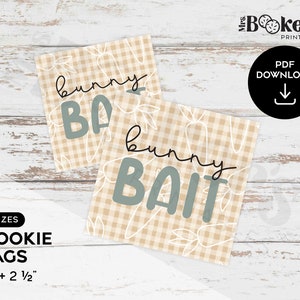 Bunny Bait Cookie Tag, Yellow Plaid Gift, 2&quot; & 2.5&quot; Square Tag, Easter Cookie Packaging, Cookie Printable, Digital Download, PDF