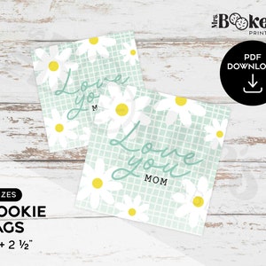 Love You Mom Cookie Tag, Mother&#39;s Day Gift Tag, 2&quot; & 2.5&quot; Square Cookie Tags, Digital Download, PDF, Gift Packaging, Cookie Printable