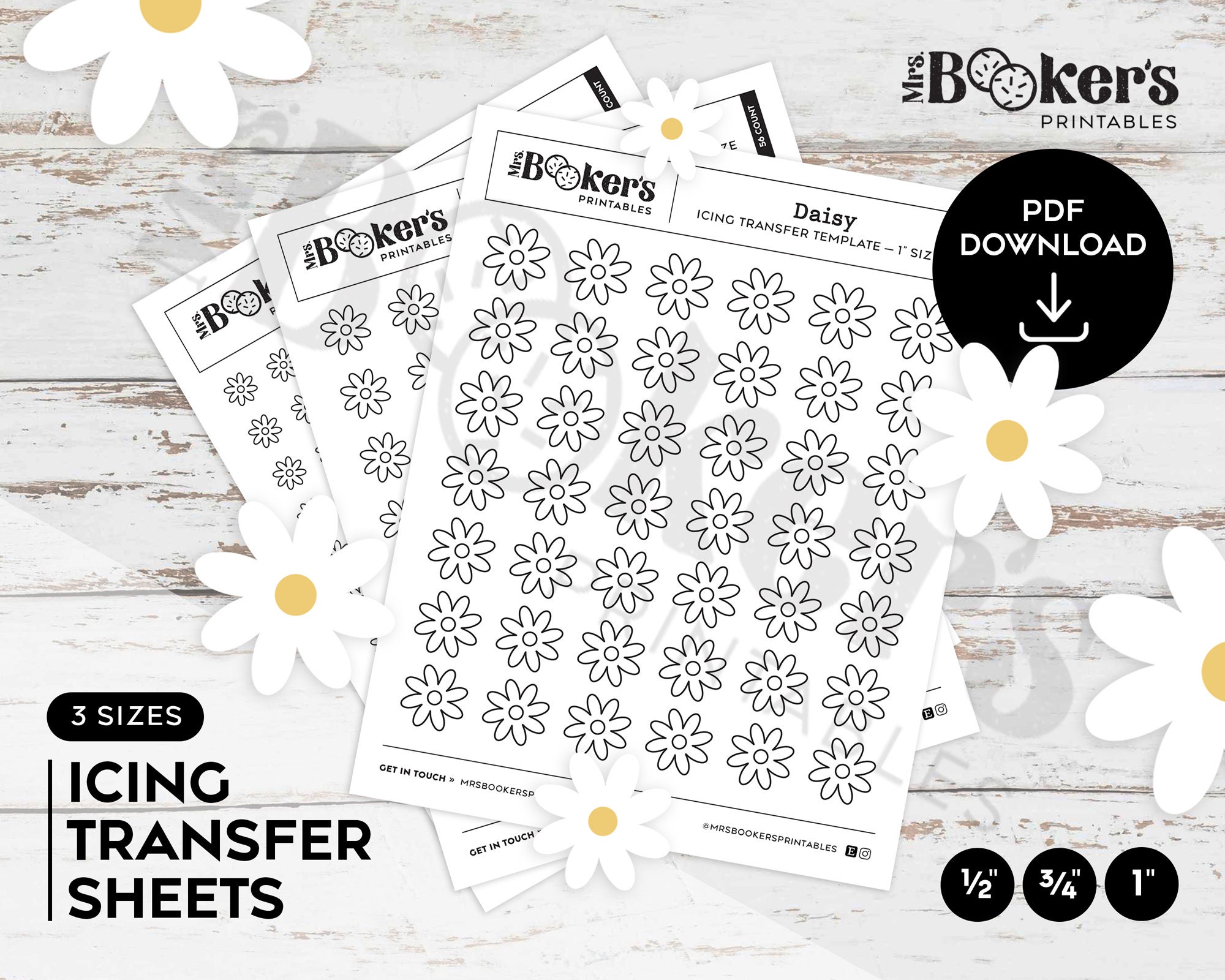 Daisy Icing Transfer Sheet, Royal Icing Flowers, Spring Cookie