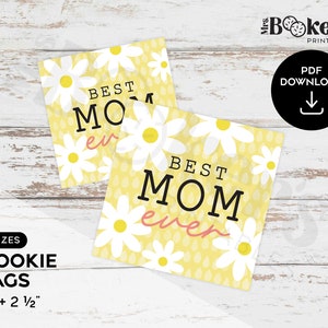 Cookie Tag, Best Mom Ever, Yellow Gift Tag, Cookie Printable, 2&quot; & 2.5&quot; Cookie Tag, Gift for Mom, Gift Packaging, Digital Download, PDF