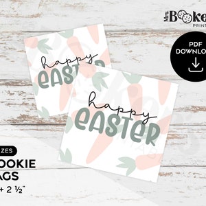 Cookie Tag, Happy Easter, Carrots, Easter Gift Tag, 2&quot; & 2.5&quot; Square Tag, Gift Packaging, Cookie Packaging, Printable PDF, Digital Download