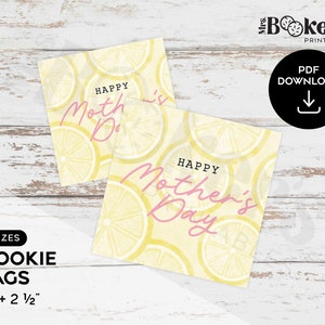 Mother&#39;s Day Gift Tag, Lemon Tag, Happy Mother&#39;s Day Packaging, 2&quot; & 2.5&quot; Square Cookie Tag, Gift Packaging, Digital Download, PDF