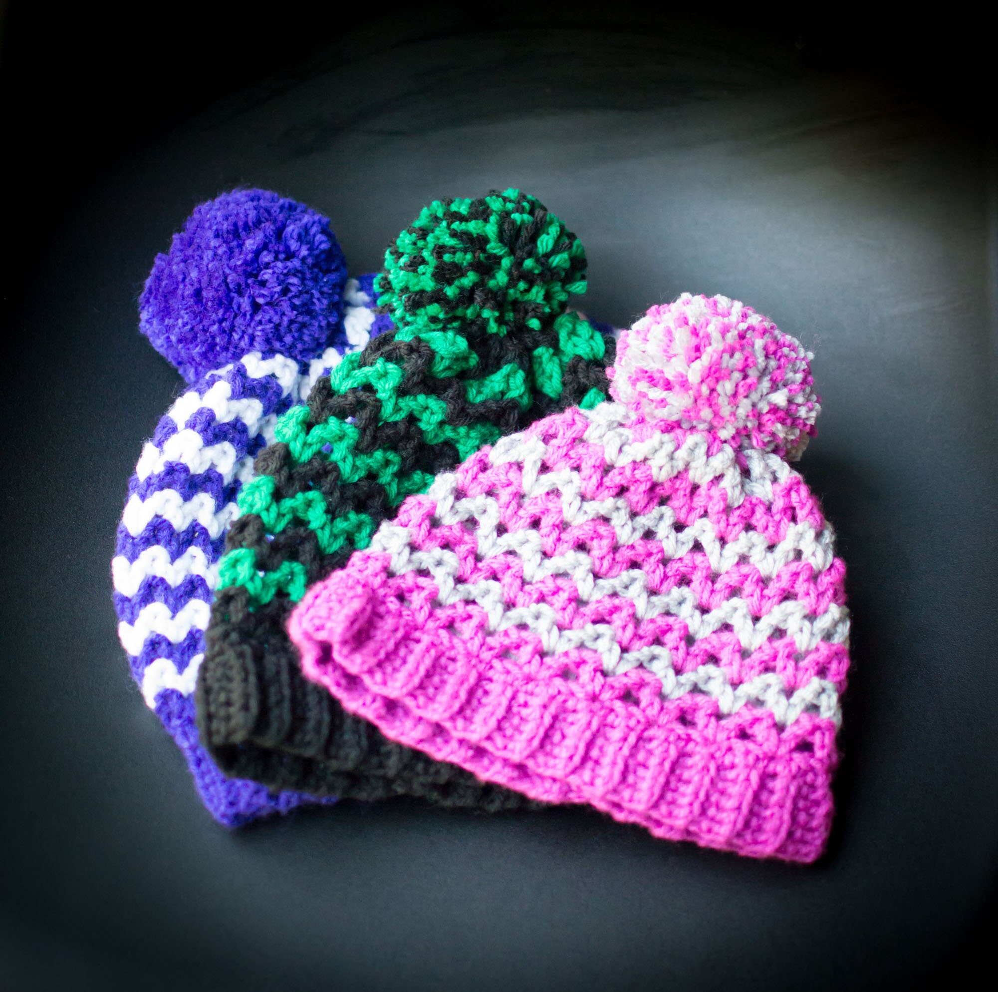 Handmade Crochet Striped Beanie With Pom Pom - Acrylic 