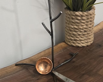 Hand-Forged Coffee Scoop & Mug Tree Set: Rustic Kitchen Decor