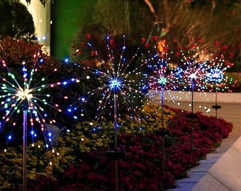 2 Pack 90 Firework LED Starburst Solar Garden Path Lights Multicoloured warm white Outdoor lights