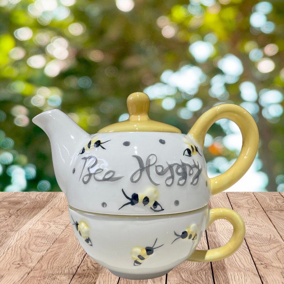 Bee Happy Teapot, Stacking Teapot and Cup Set, Teapot for One