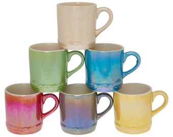 Set of 6 Metallic Coloured 300ml Mugs Handmade & Hand painted Premium Stoneware Coffee mugs, Tea Mugs, Hot Chocolate Mugs, Metallic Finish