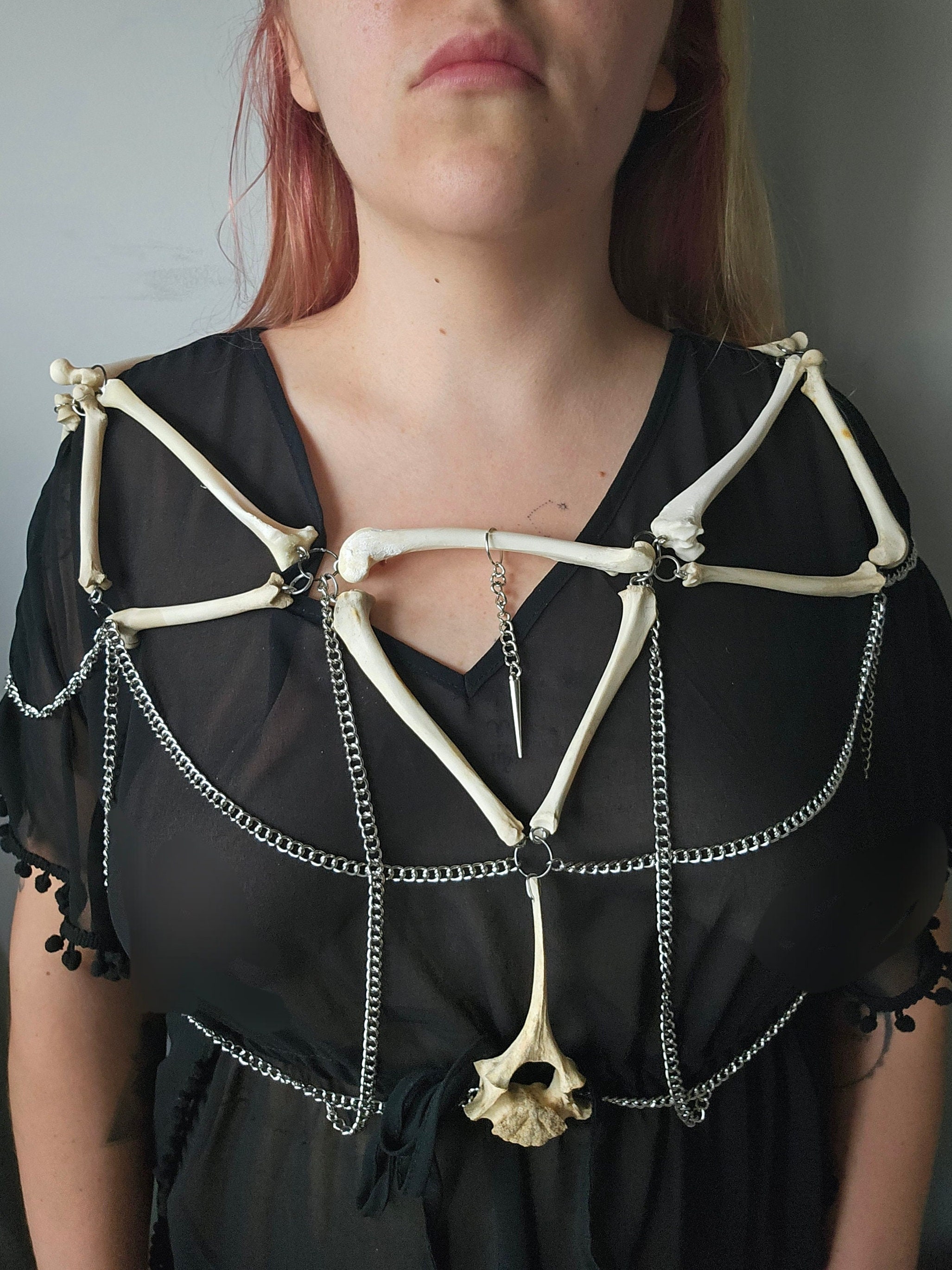 COLONEL: Geschirr aus Knochen, Ketten, sexy, Bdsm, Knochenkunst, okkulte Kleidung