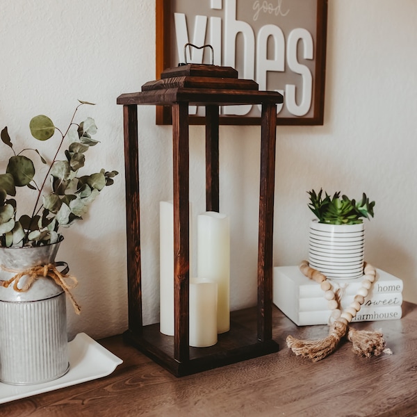 Wood Lantern Candle Holder | Rustic Decorative Indoor Lanterns | Wedding Lantern Centerpiece | Housewarming Gift