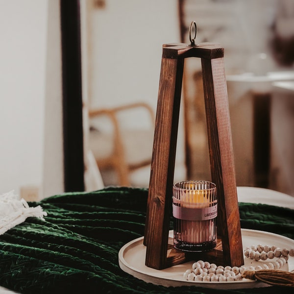 Wood Open Frame Lantern Candle Holder | Rustic Decorative Indoor Lanterns | Wedding Lantern Centerpiece | Housewarming Gift